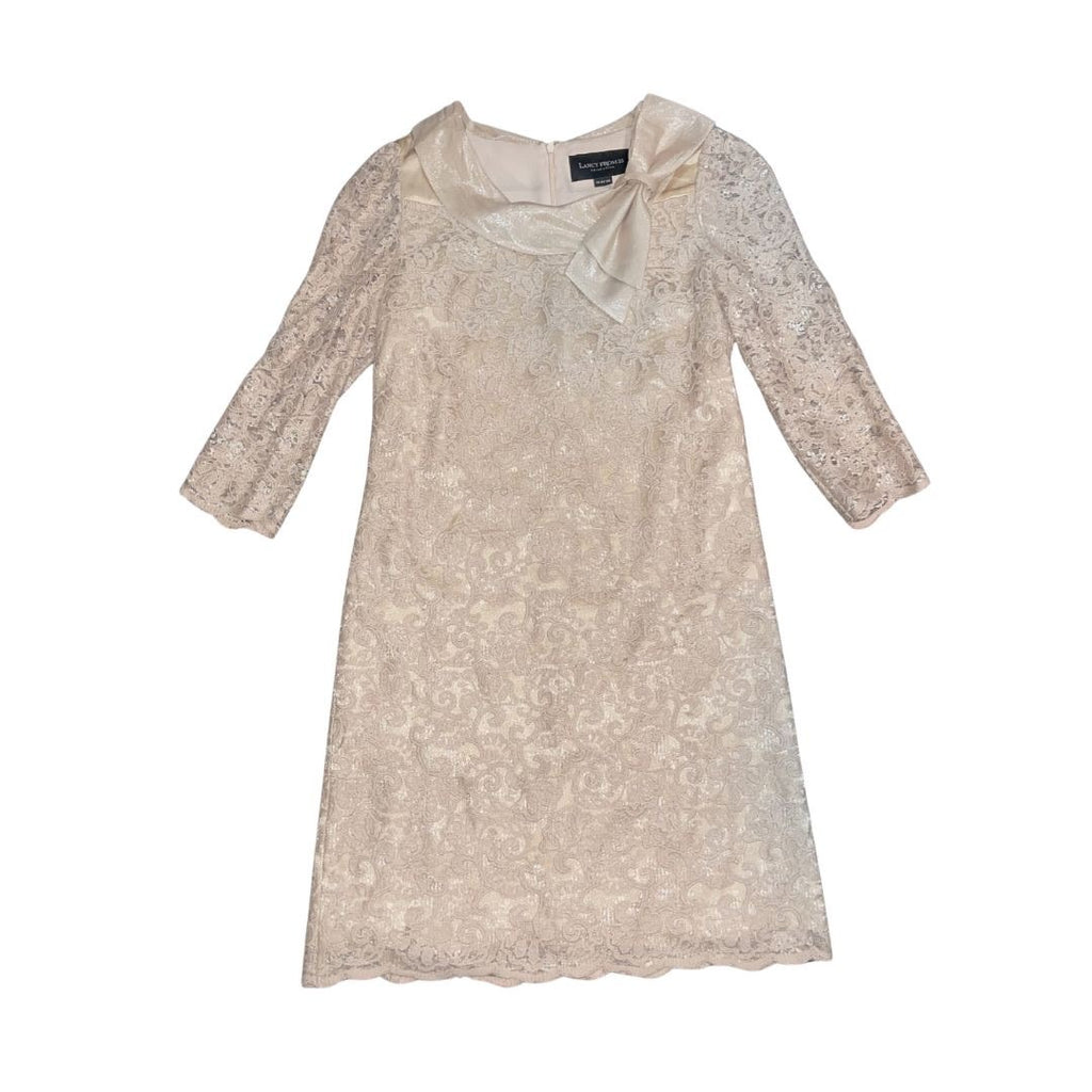 Lancy From 25 Collection Champagne Gold Lace Overlay Cocktail Wedding Prom Dress