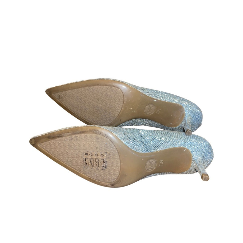 Michael Kors Women's MK Flex Kitten Pump Pointed Heel Silver Glitter Prom Wedding