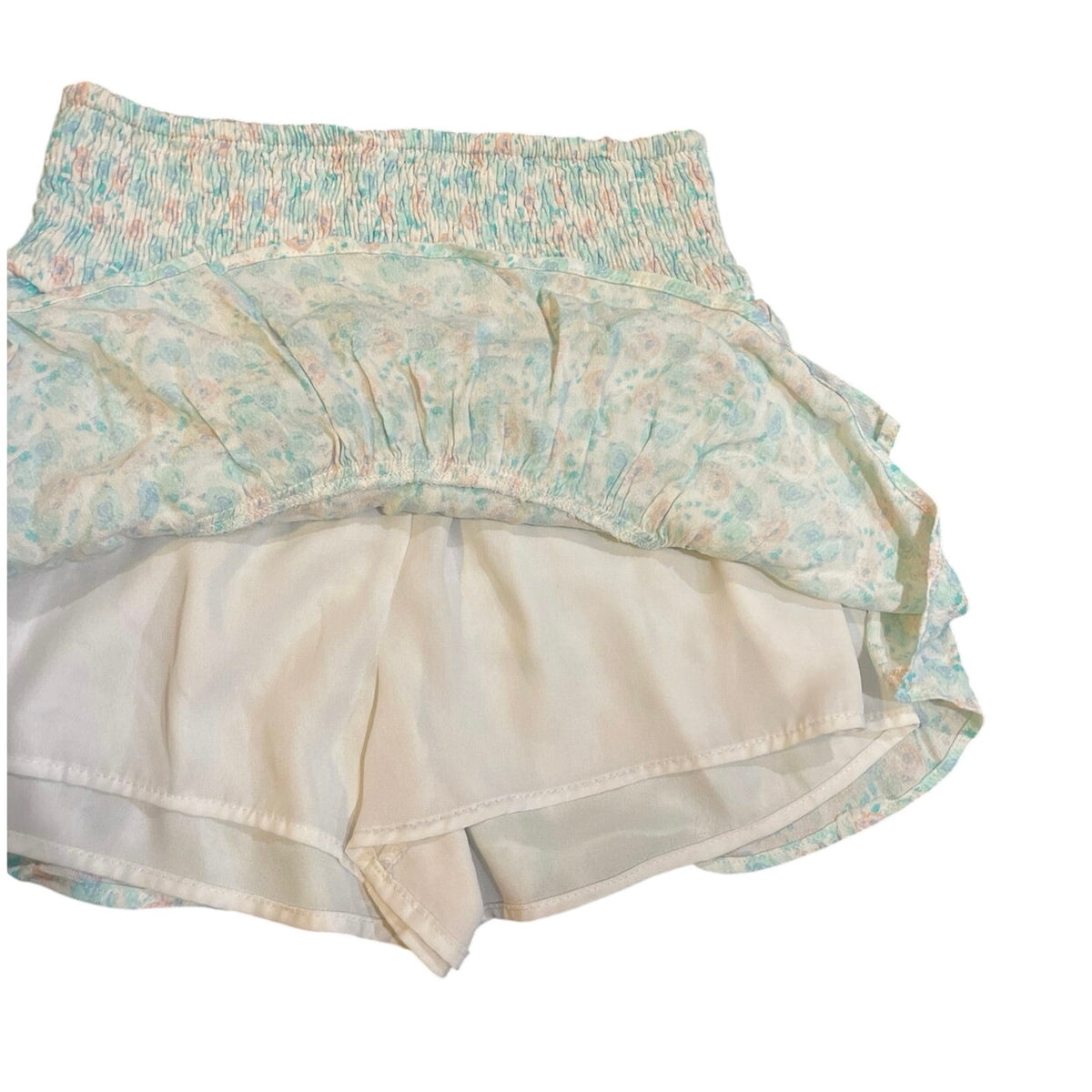 Cotton Candy Floral Smoked Tiered Skort Skirt SZ S Flirty Romantic Arsty Boho