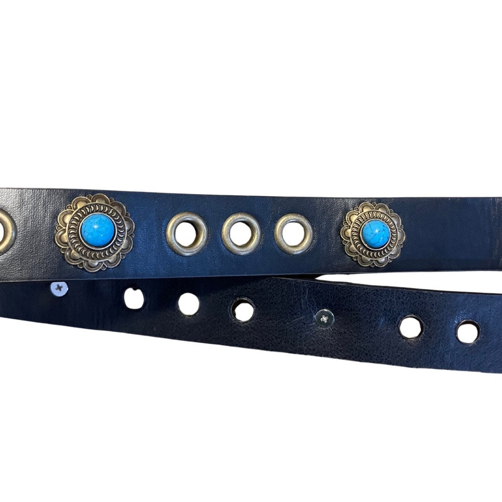 Western Style Faux Leather Belt Turquoise Accents Oval Buckle Cowgirl Rodeo NWT