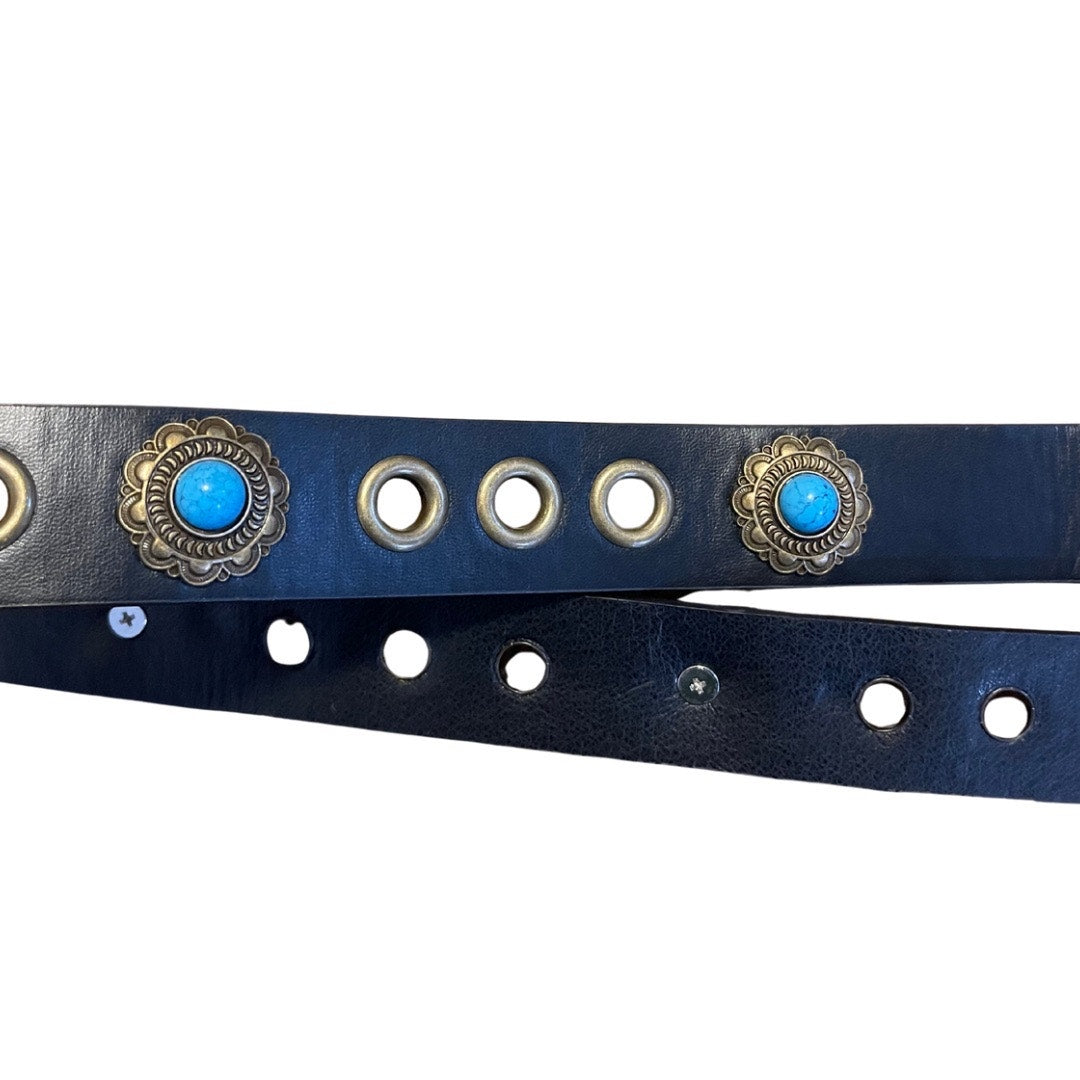 Western Style Faux Leather Belt Turquoise Accents Oval Buckle Cowgirl Rodeo NWT