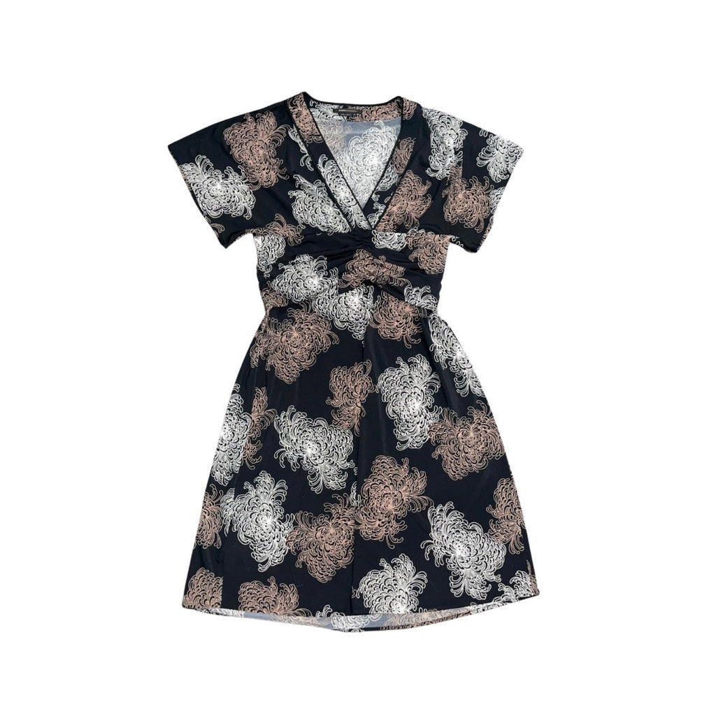 BCBGMAXAZRIA Black Floral Wrap dress V-neck Empire Waist Size M