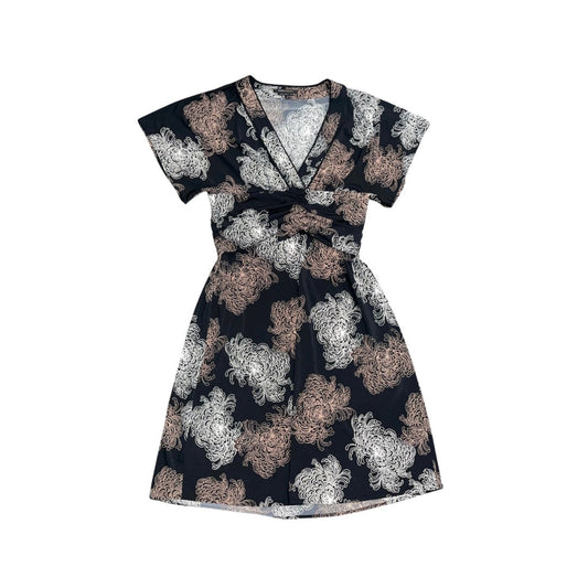 BCBGMAXAZRIA Black Floral Wrap dress V-neck Empire Waist Size M