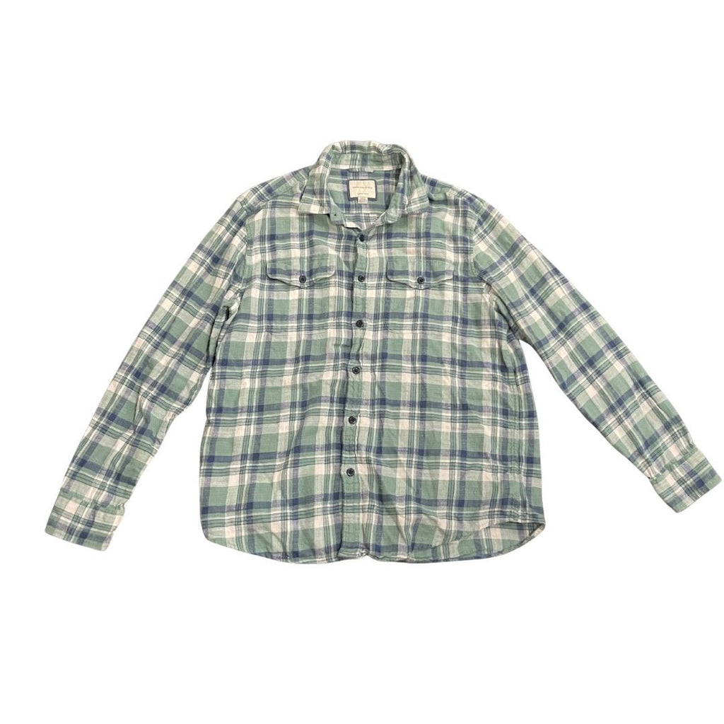 American Eagle Standard Fit Super Soft Green Plaid Flannel Shirt Size Large