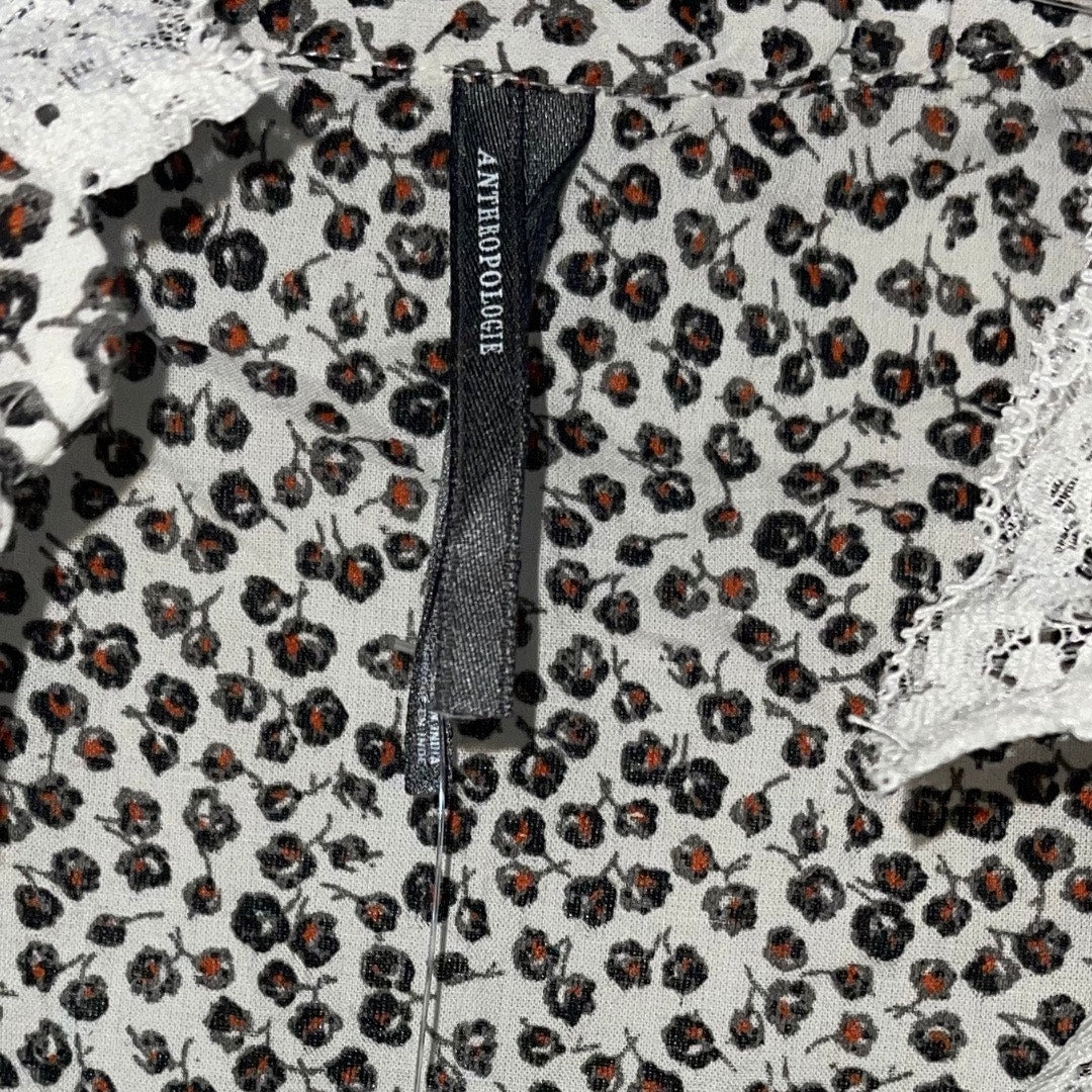 By Anthropologie Cape Sleeve Lace Trim Blouse SZ Large Peasant Boho Cottage NWT