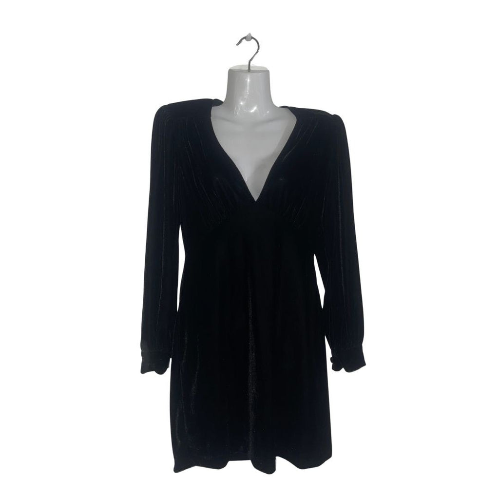 Zara Alessa Black Velvet Long Sleeve V-Neck Short Dress SZ Small Cocktail Party
