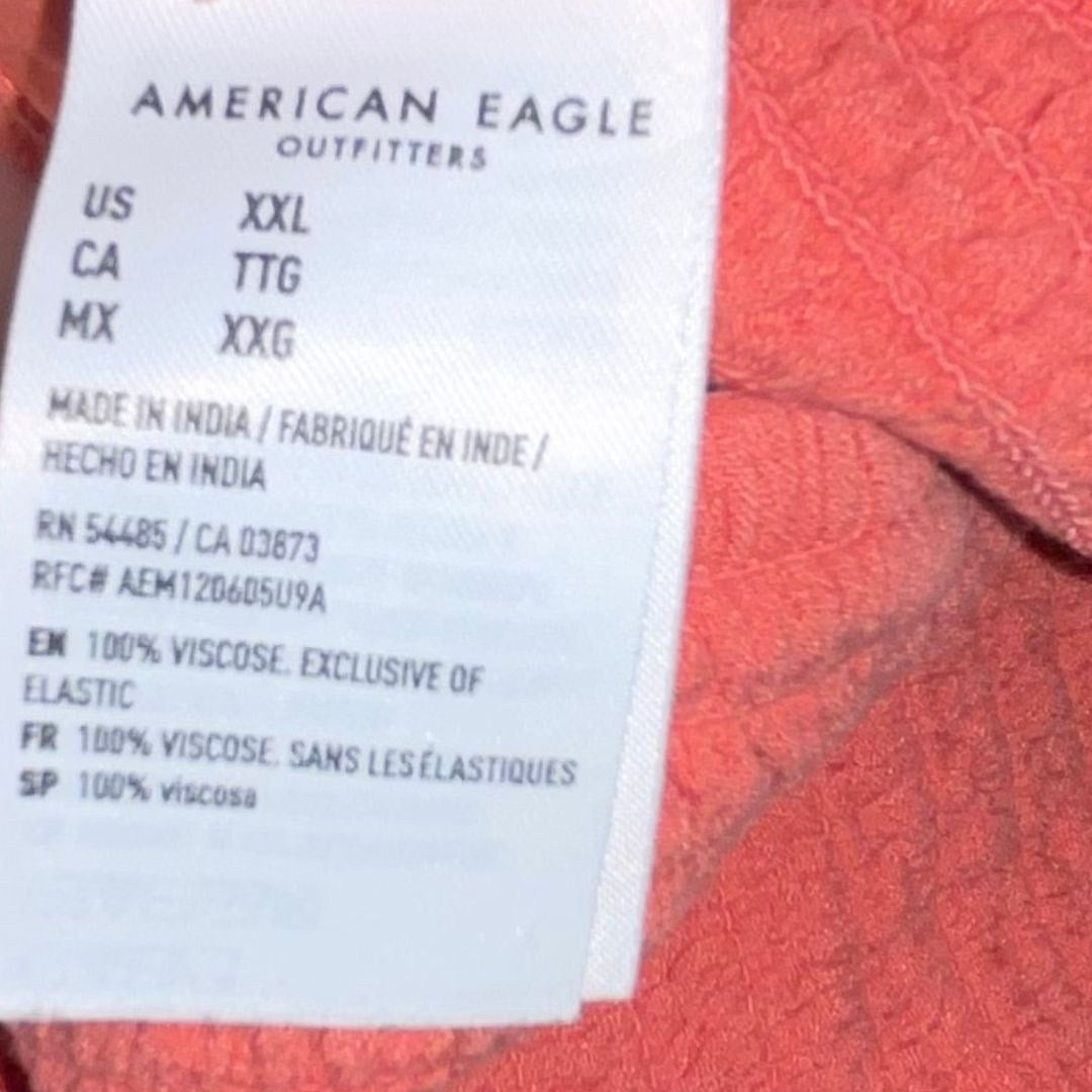 American Eagle Coral Long Sleeve Crop Top Ruched detailing Plus Size XXL