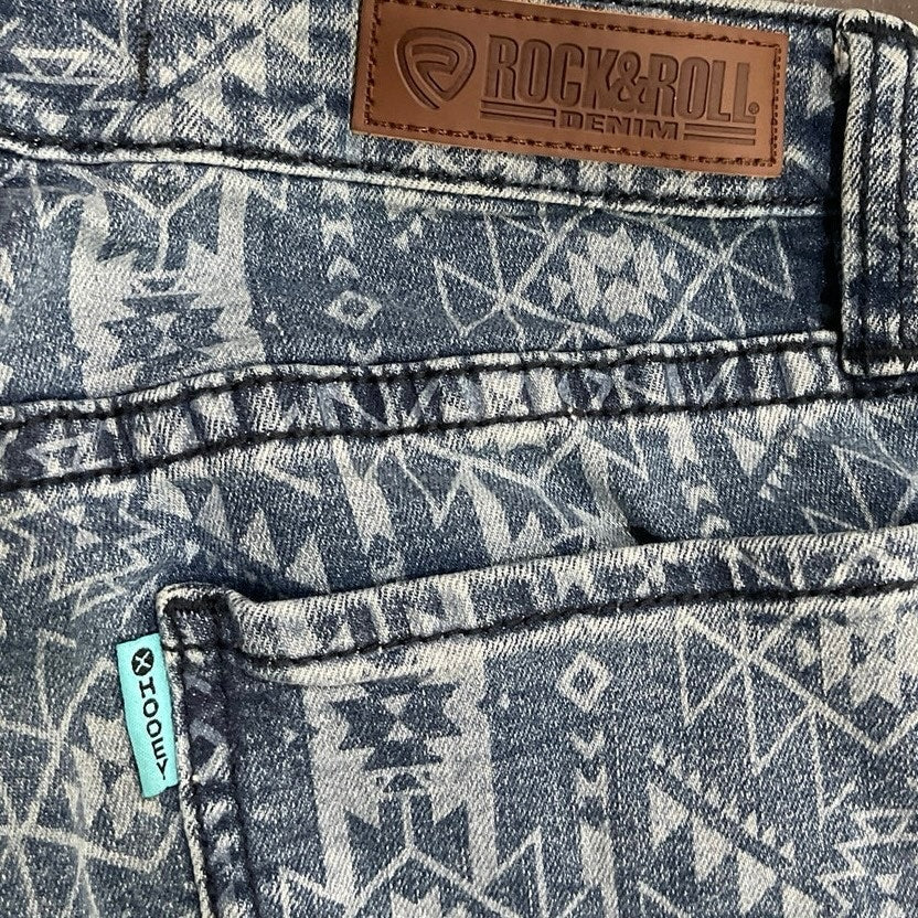 Rock & Roll Denim Aztec Print Flare Jeans SZ 28 Western Boho Southwestern Hippie