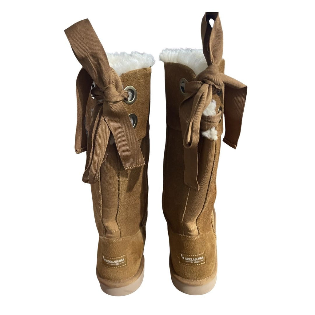 Koolaburra by UGG Andrah Tall Chestnut Suede Boots Lace up Size 10 Sheepfur NWOT