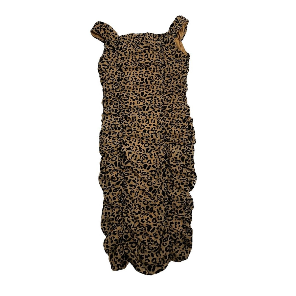 Express Leopard Print Mesh Midi Sheath Ruched Sleeveless Dress Size Large Party