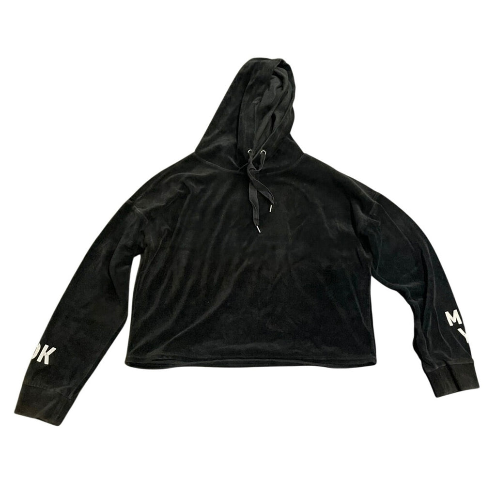 Forever 21 Black Velour Hooded Pullover Sweater SZ M Y2K Streetwear Casual