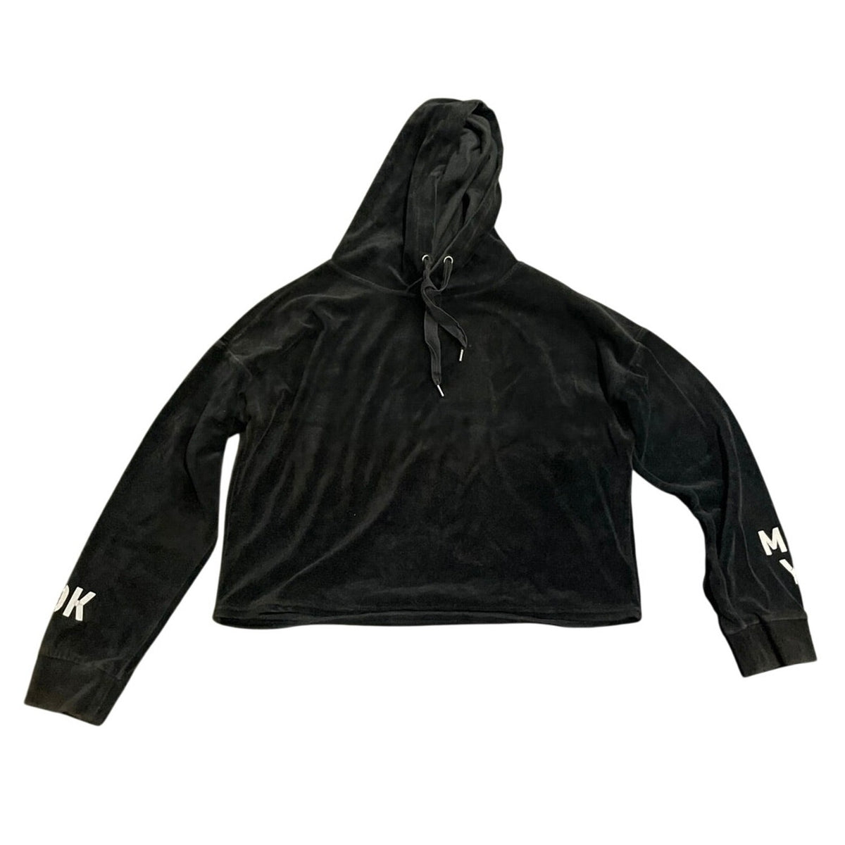 Forever 21 Black Velour Hooded Pullover Sweater SZ M Y2K Streetwear Casual