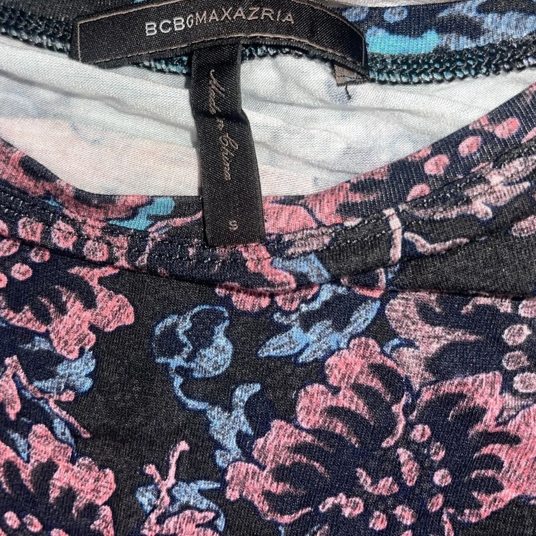 BCBGMAXAZRIA Y2K Floral Pink and Blue Long Sleeve Form Fitted Bodycon Dress