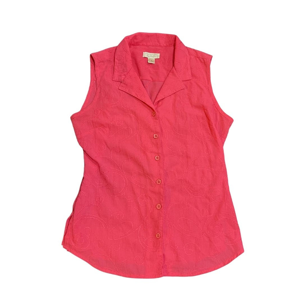Christopher & Banks Button Vest Sleeveless Blouse Floral Pattern SZ Vintage Chic