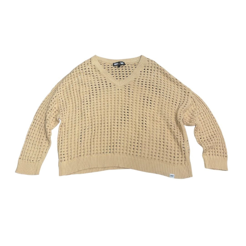 DKNY Jeans Open Stitch V-Neck Lightweight Sweater Size XL Casual Relaxed Crochet