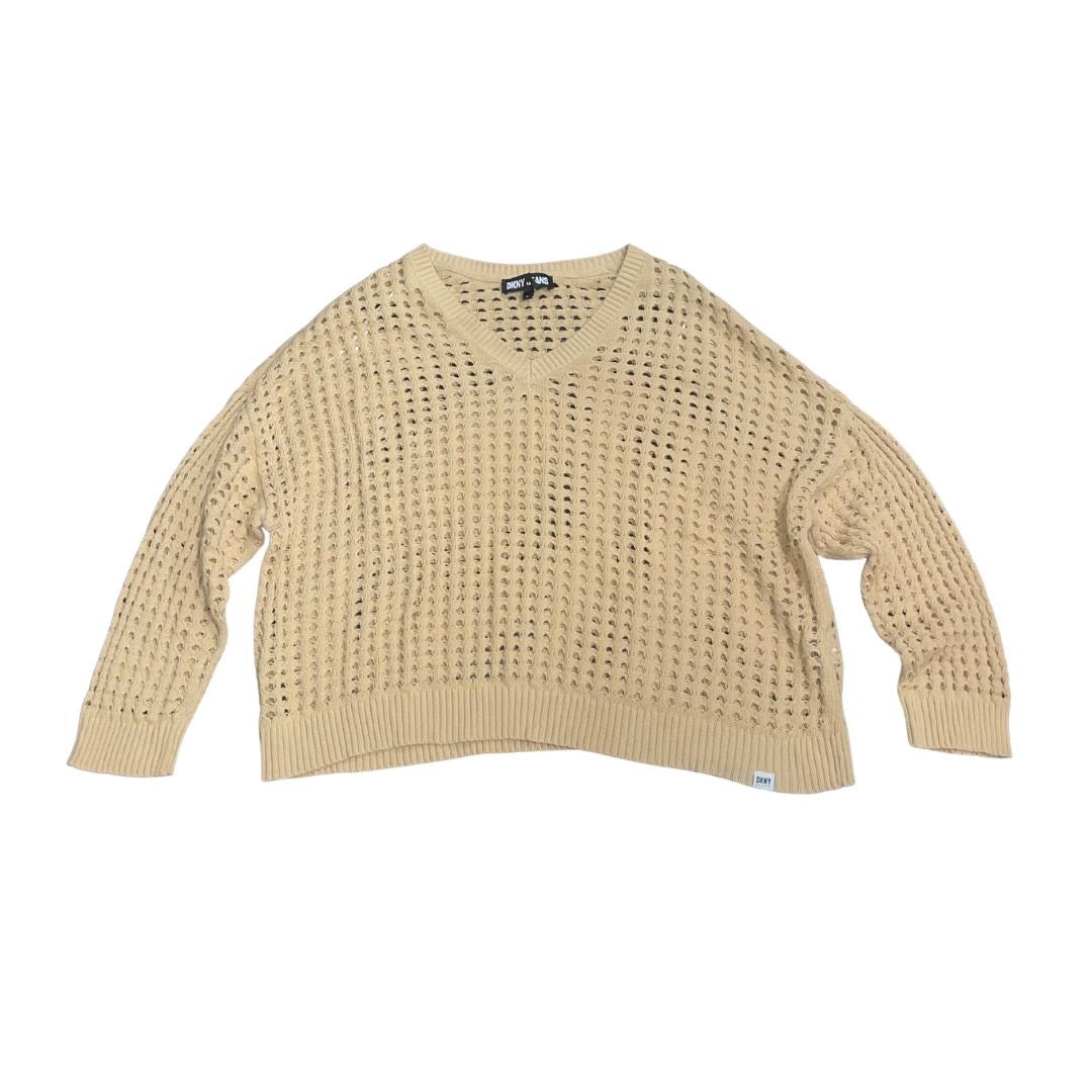 DKNY Jeans Open Stitch V-Neck Lightweight Sweater Size XL Casual Relaxed Crochet