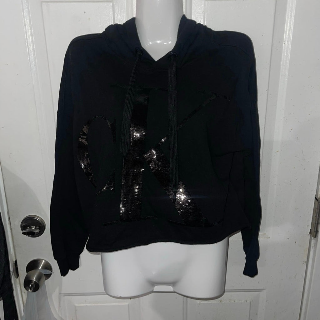 Calvin Klein Jeans CK Black Cropped Hooded Sweater Size XS