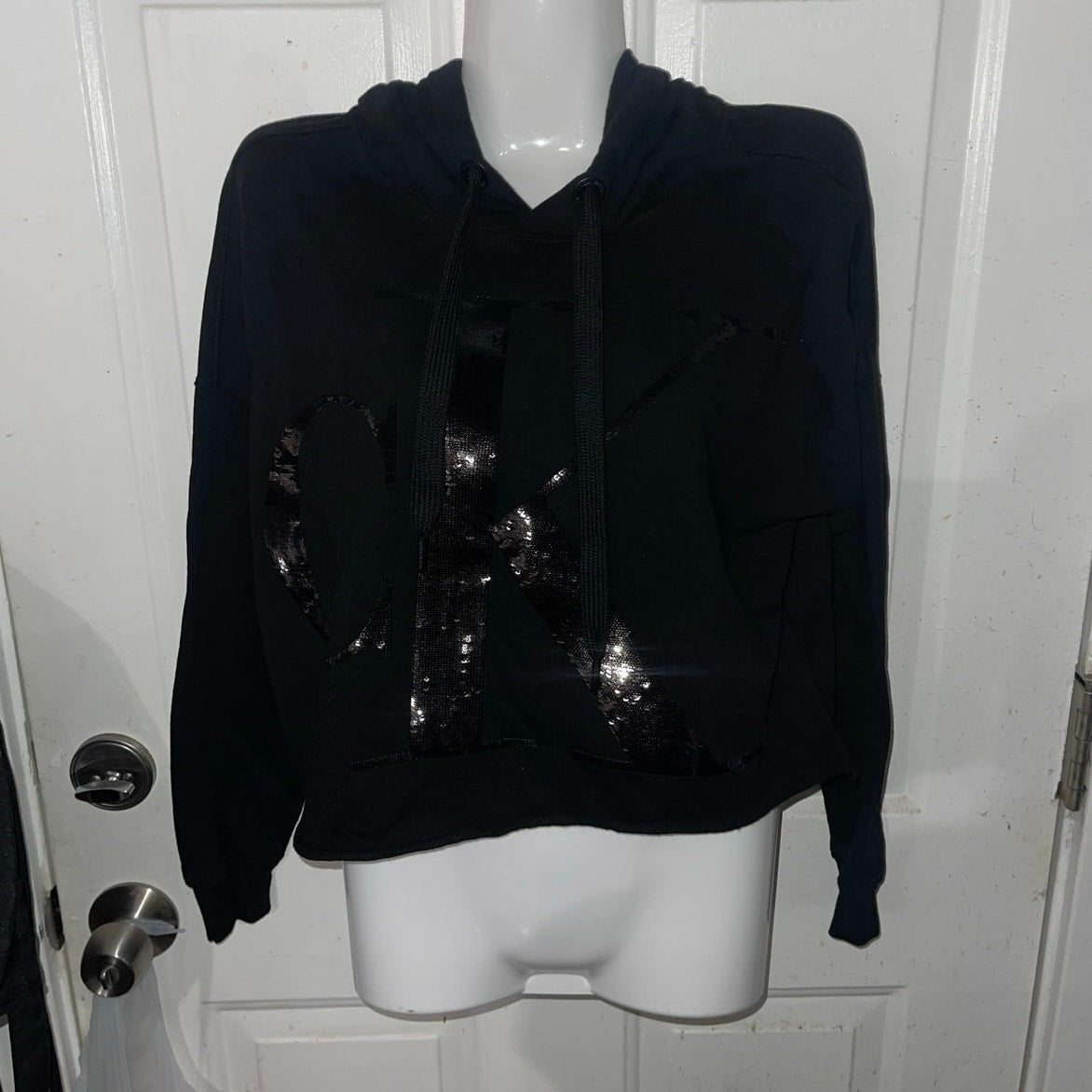 Calvin Klein Jeans CK Black Cropped Hooded Sweater Size XS