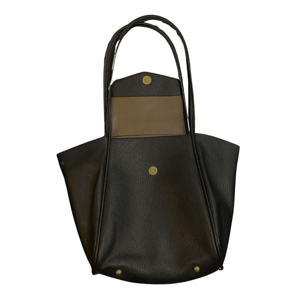 Mel & Co Pouch Bag In Tote Front Flap Black Faux Leather Shoulder Straps Everyday