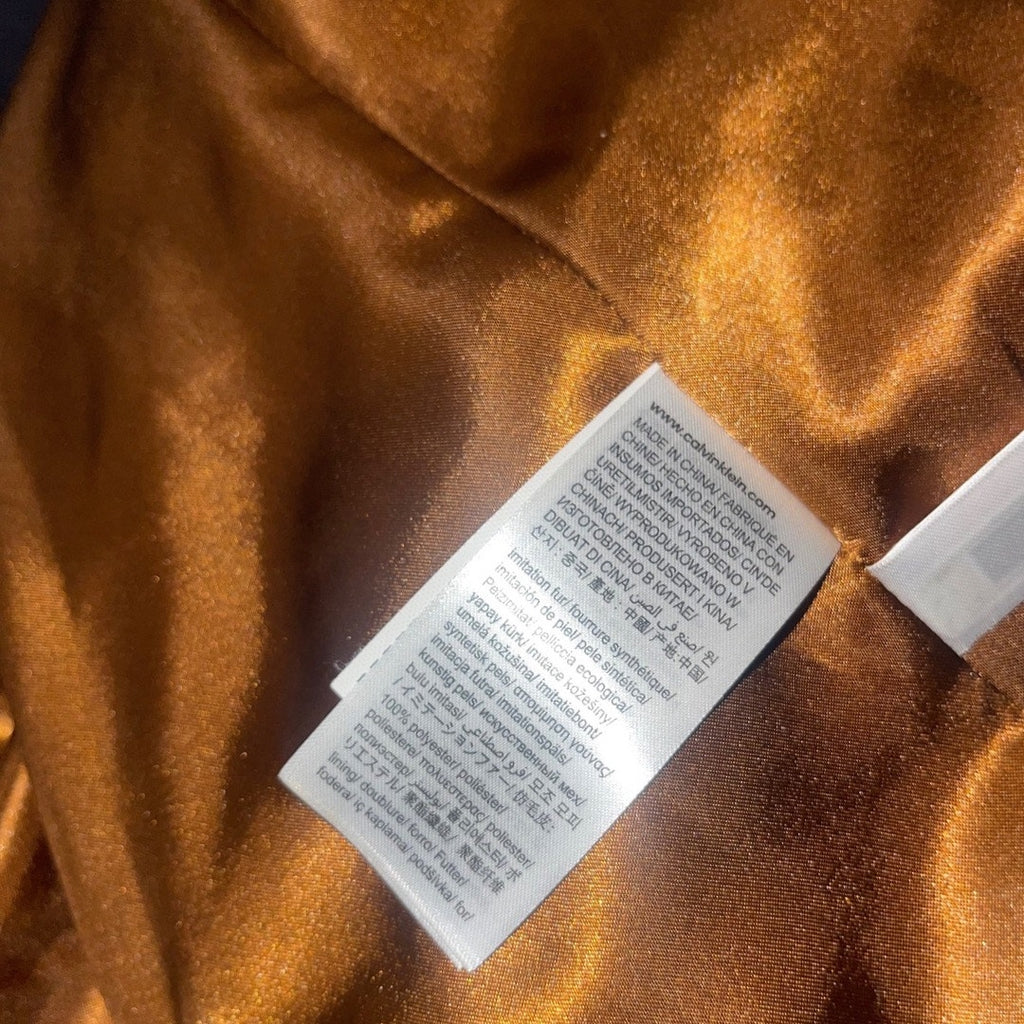 Calvin Klein Stand Collar Brown Faux Fur Coat Jacket - unique find Size XS