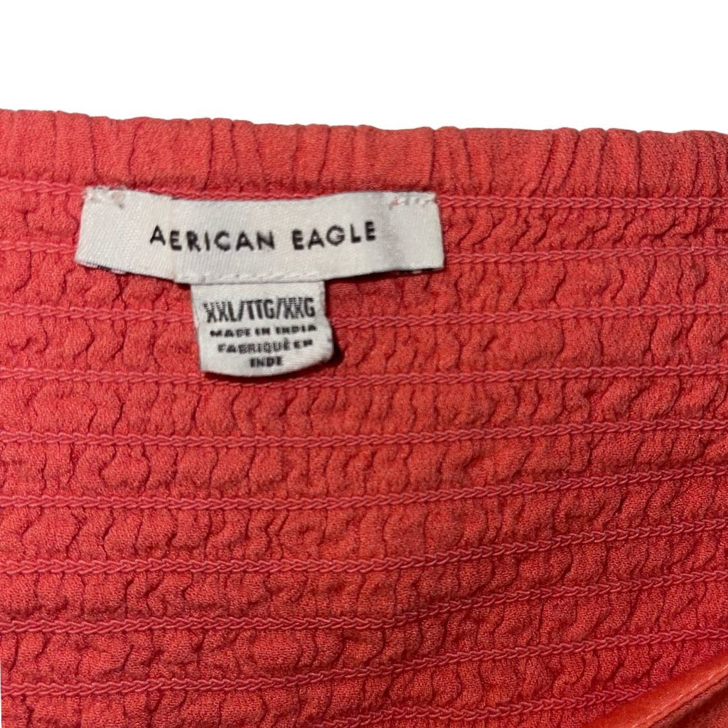 American Eagle Coral Long Sleeve Crop Top Ruched detailing Plus Size XXL