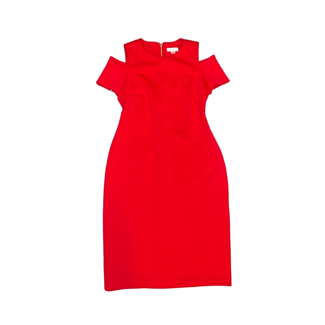 Calvin Klein Red Sheath Dress Cut Out Sleeves Size 8 career office party NWT