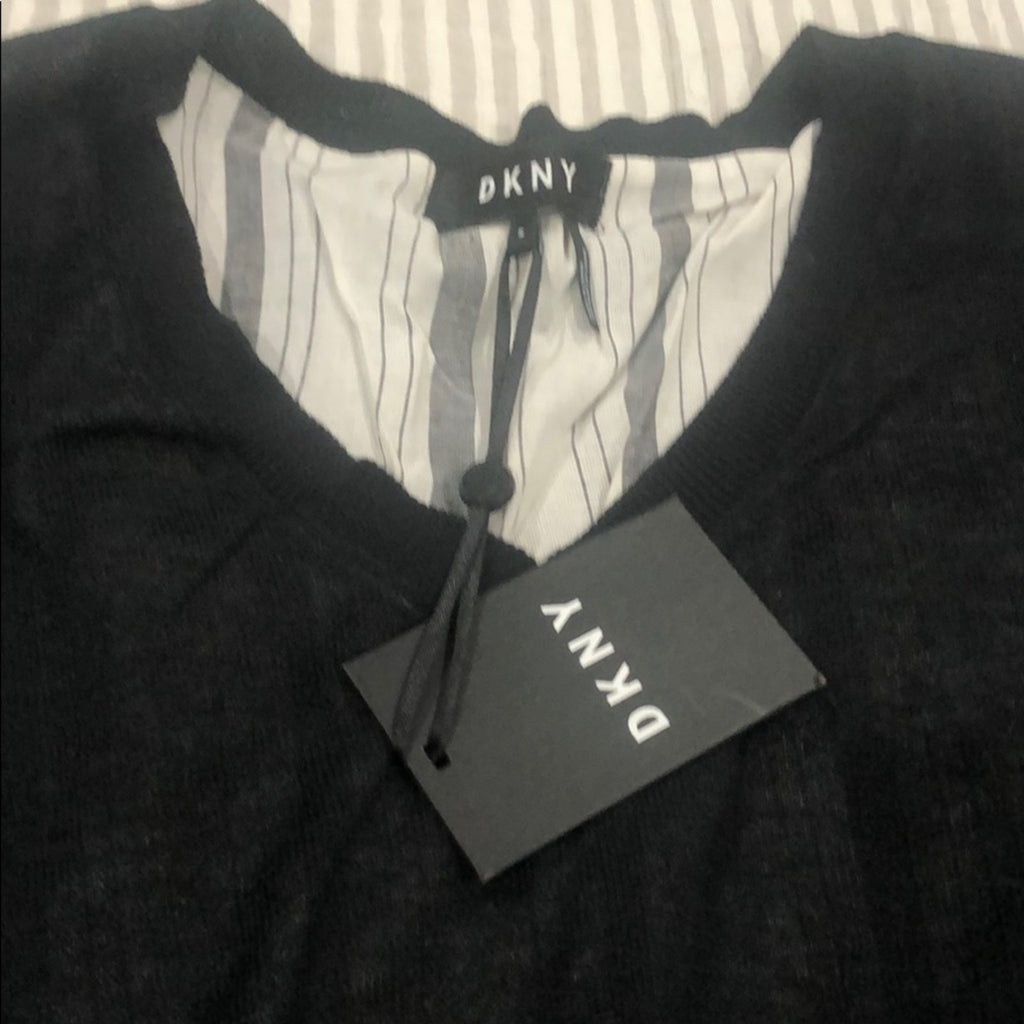DKNY Layered V-Neck Blouse Top Side Ties NWT SZ S Preppy Academia Office Casual