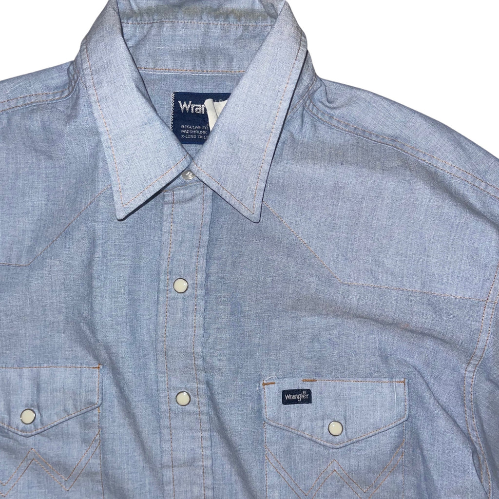 Wrangler Mens cowboy cut work chambray long sleeve western snap shirt extra long