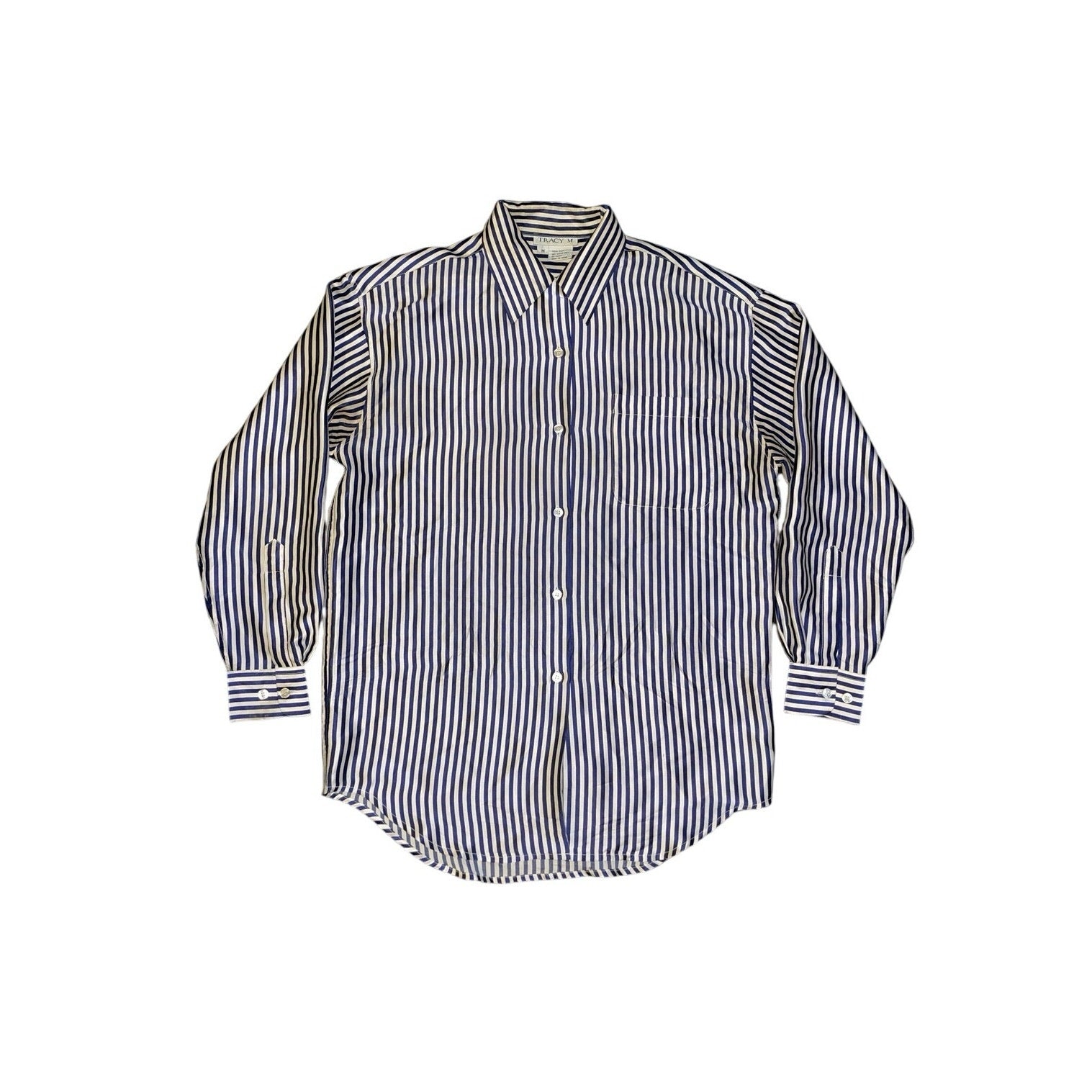Tracy M Button Up Long Sleeve Striped Blouse 100% Silk Size M