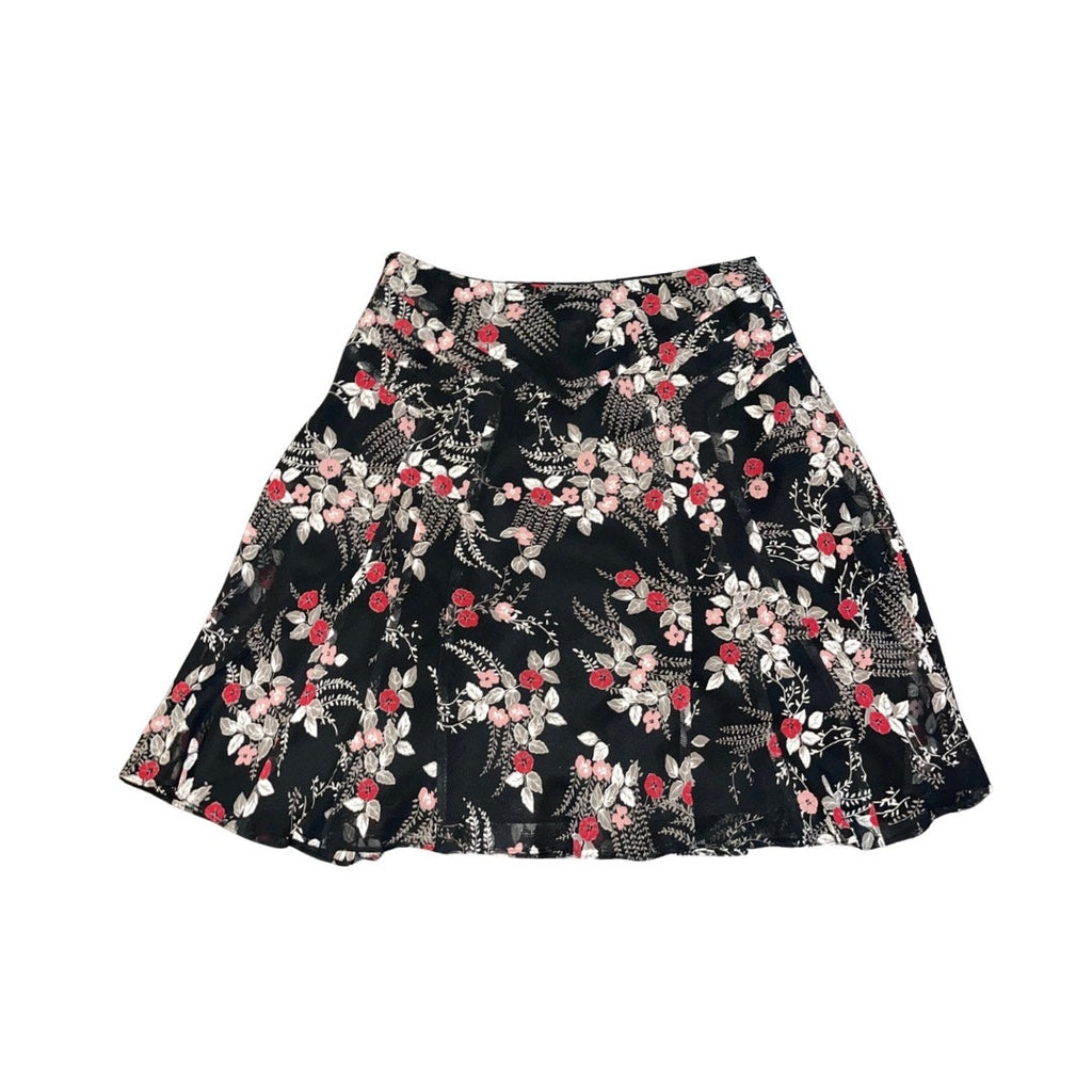 Ann Taylor Loft Lined Skirt Floral Flutter Hem Size 0 Y2K Garden 90's Brunch