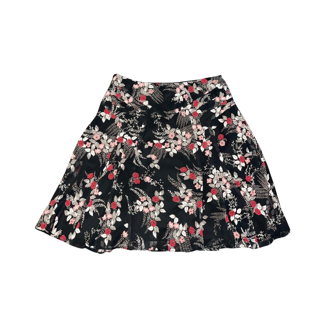 Ann Taylor Loft Lined Skirt Floral Flutter Hem Size 0 Y2K Garden 90's Brunch