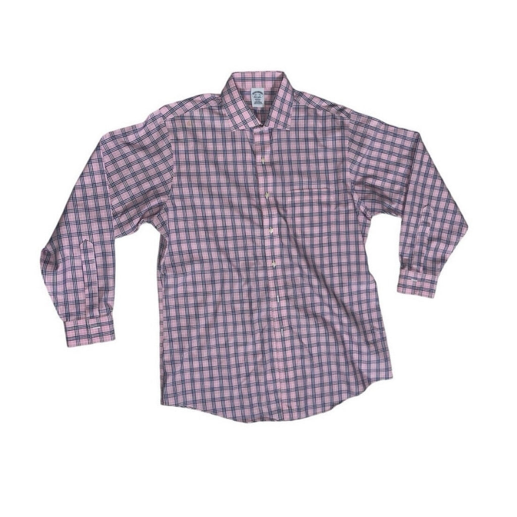 Brooks Brothers Regent Pink Plaid Collar Button Long Sleeve Dress Shirt