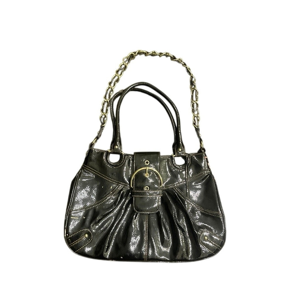 Merona Patent Faux Leather Shoulder Bag Belted Chain Y2K Vintage Slouchy Hobo
