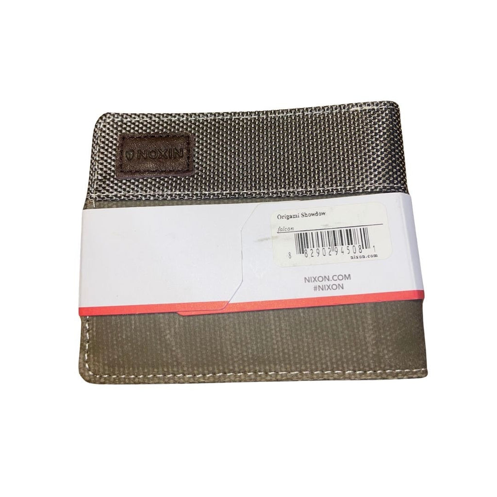 Nixon Leather Logo Origami Showdown Falcon Brown Canvas BiFold Wallet NWT