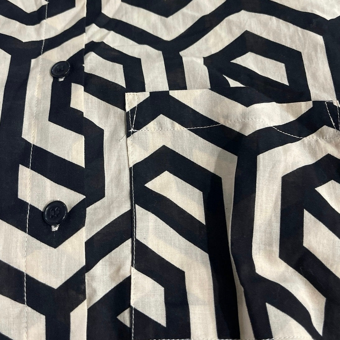 Zara Long Sleeve Button Down Geometric Pattern Pocket Shirt XS Boho Artsy Chic