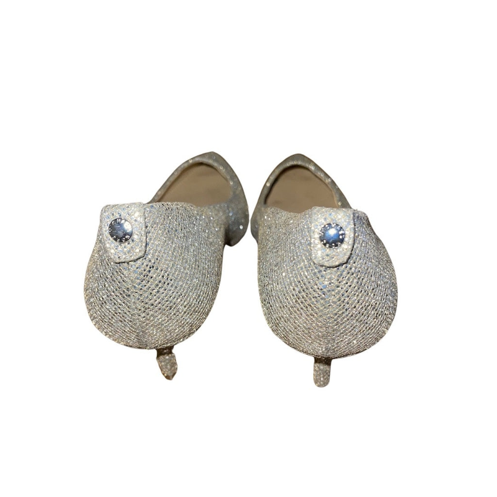 Michael Kors Women's MK Flex Kitten Pump Pointed Heel Silver Glitter Prom Wedding