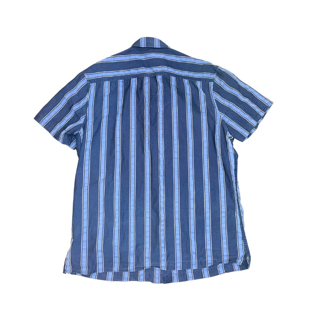 INC International Concepts Blue Striped Short Sleeve Shirt Large Nautical Coastal