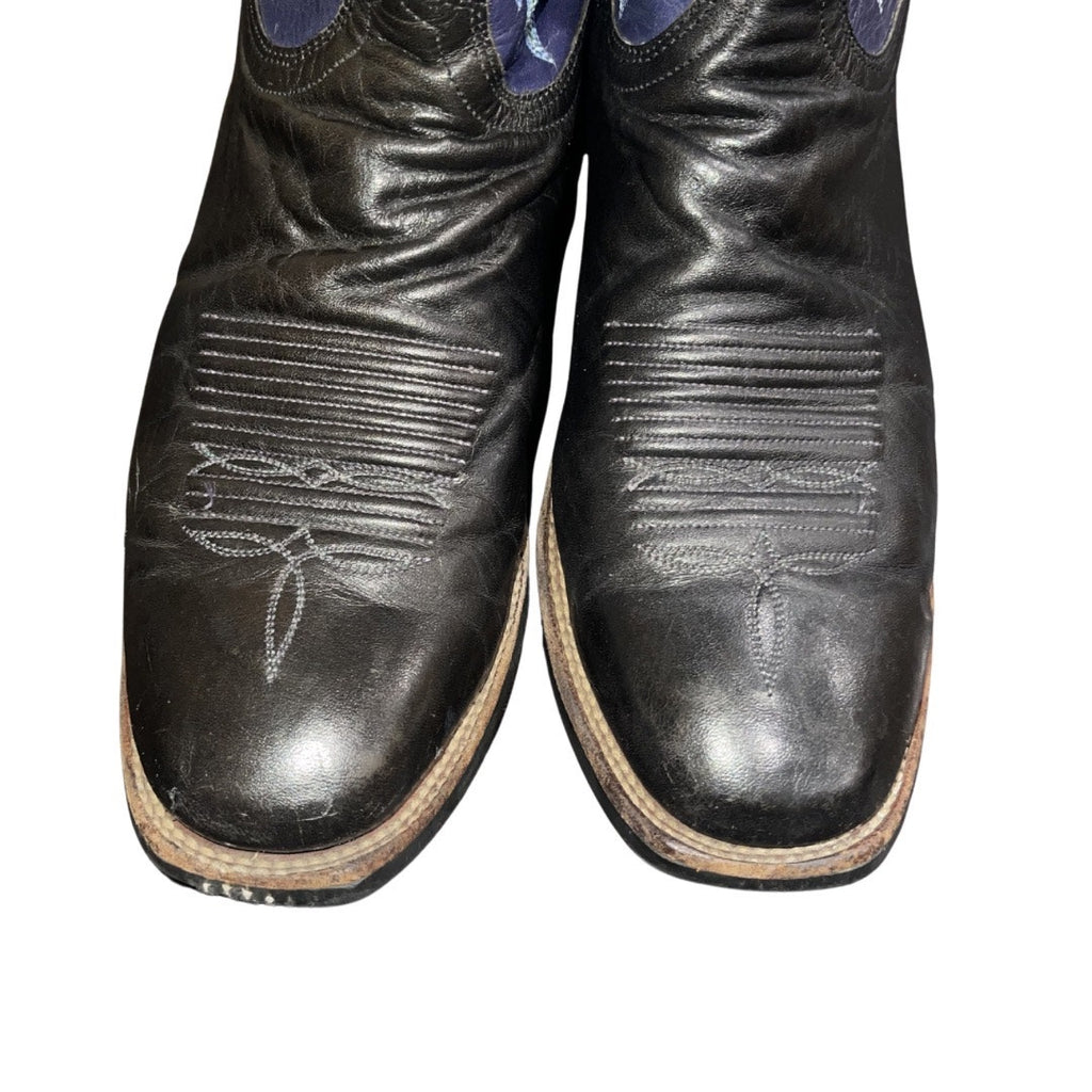 Lucchese Leather Western Cowgirl Boots Black Vamp Blue Purple Shaft SZ 10 Cowboy