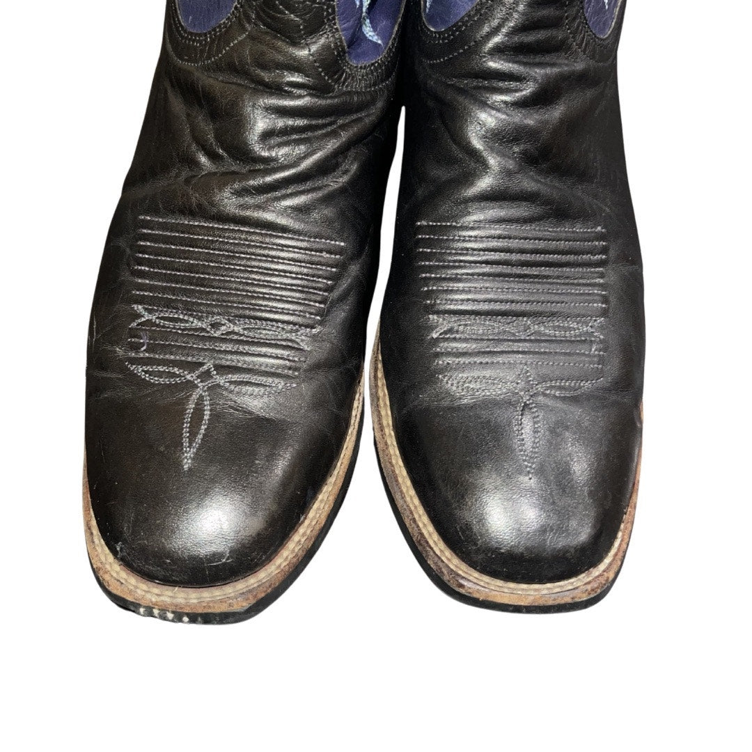 Lucchese Leather Western Cowgirl Boots Black Vamp Blue Purple Shaft SZ 10 Cowboy
