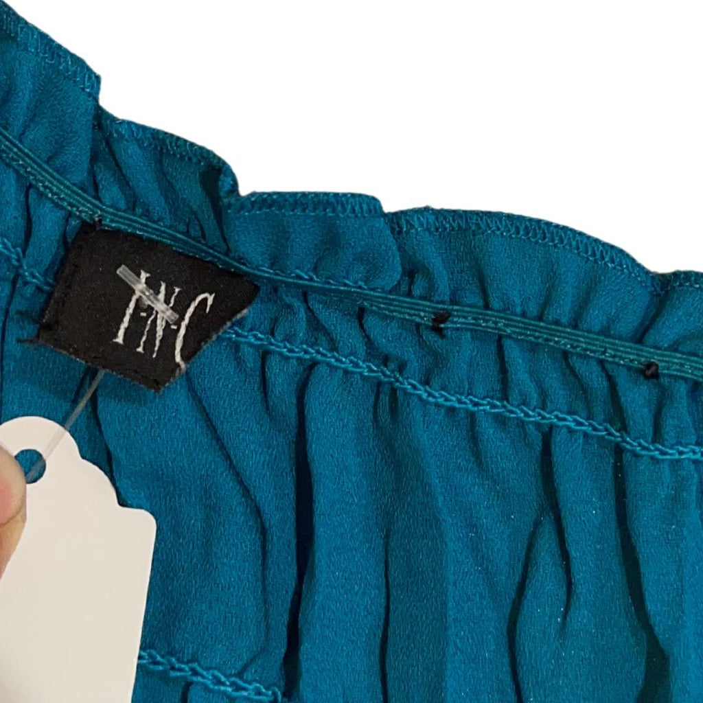 INC International Concepts Crinkle Embroidered Off the Shoulder Turquoise Blouse