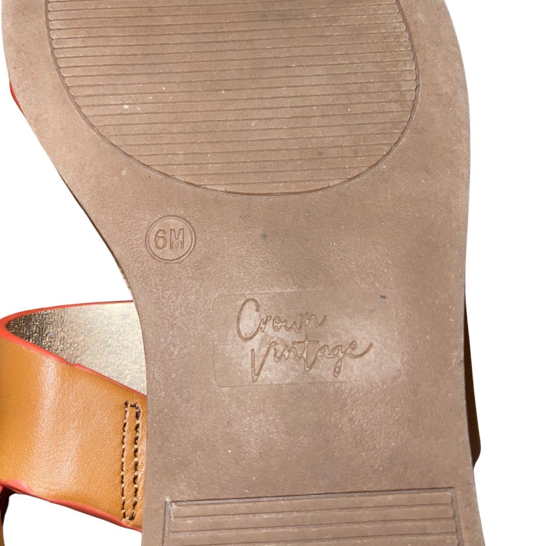 Crown Vintage Aaliya Sandals Brown Leather Snake-print Footbed size 6 Vacation