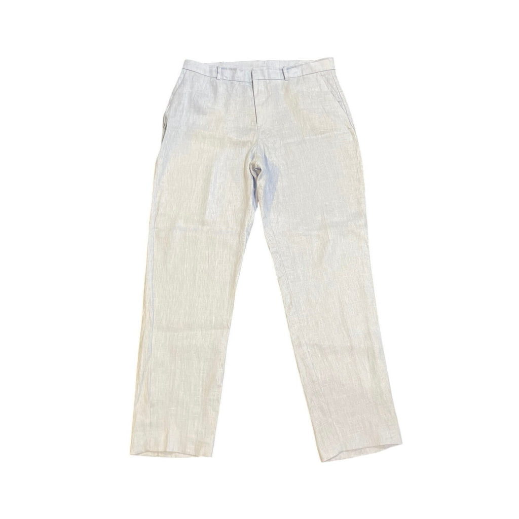 Mango MNG Blue Linen Straight Linen Trouser Pants Size 10 Belt Loop Lightweight