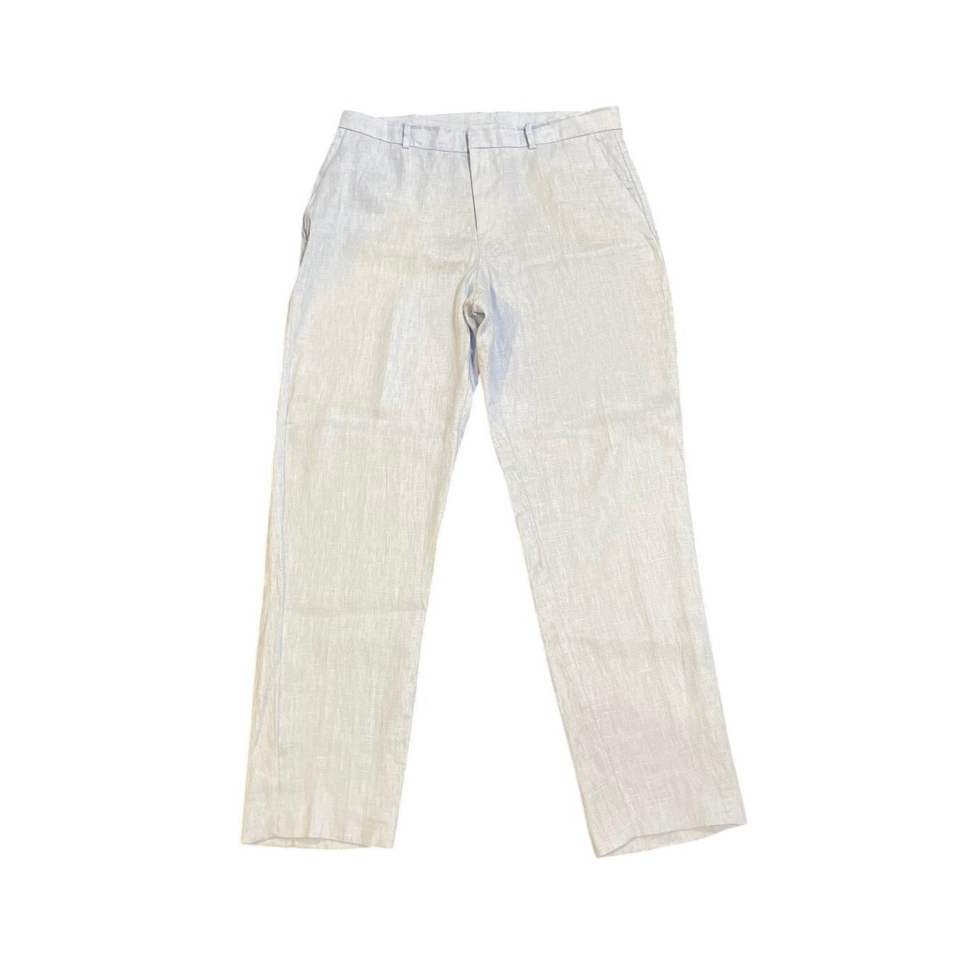 Mango MNG Blue Linen Straight Linen Trouser Pants Size 10 Belt Loop Lightweight