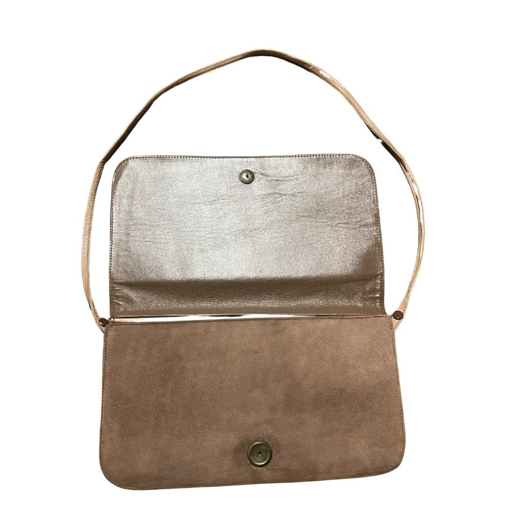 Vintage Rectangular Shoulder Bag Purse Taupe Suede Boho Chic Western Retro