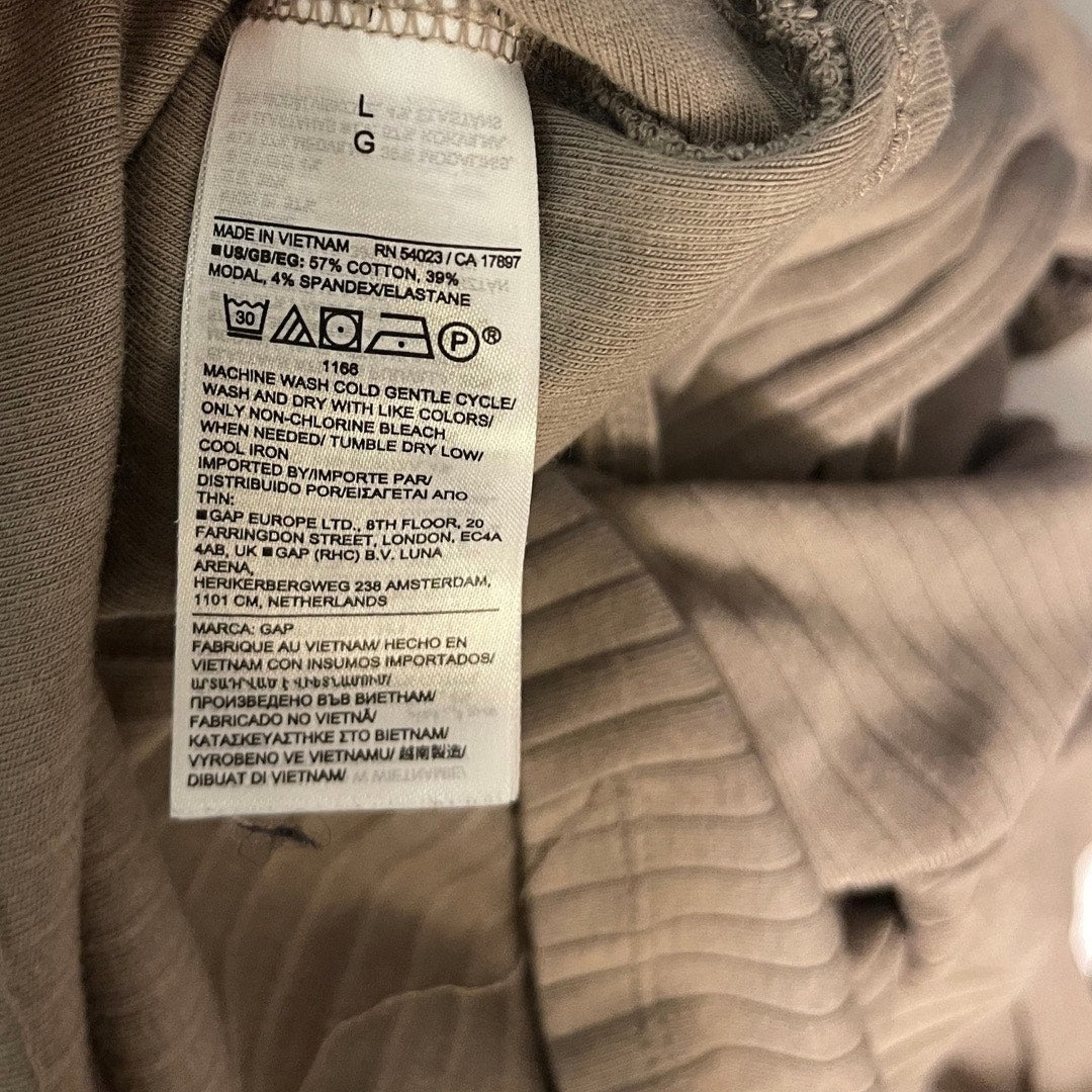 Gap Women Rib Long Sleeve Wrap Taupe Top Blouse Size Large