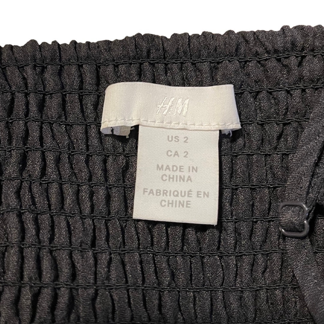 H&M Button Front Midi Woven Fabric Adjustable Straps Back Smocking Gray Black Size 2