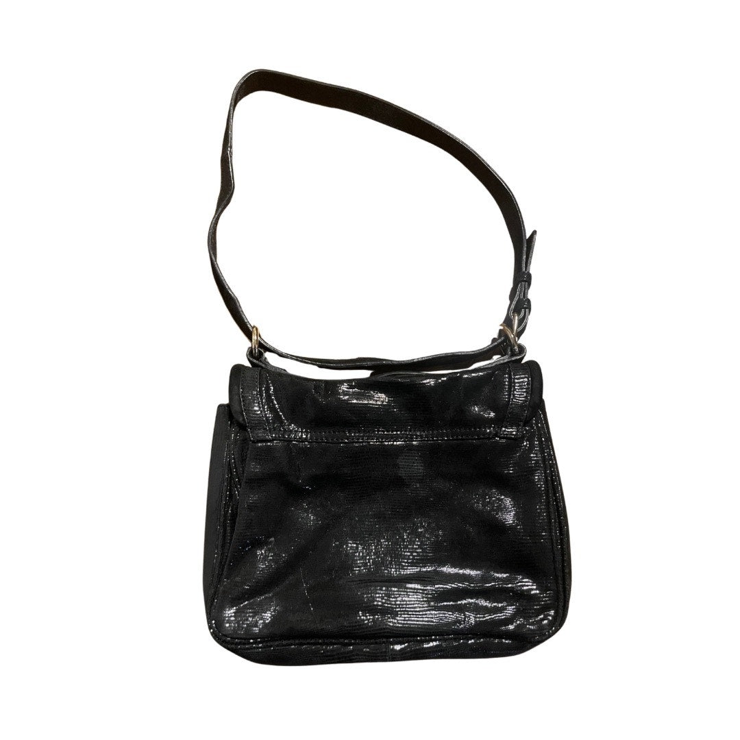 Ann Taylor Reptile Shimmer Leather Black Shoulder Bag Messenger Flap Purse