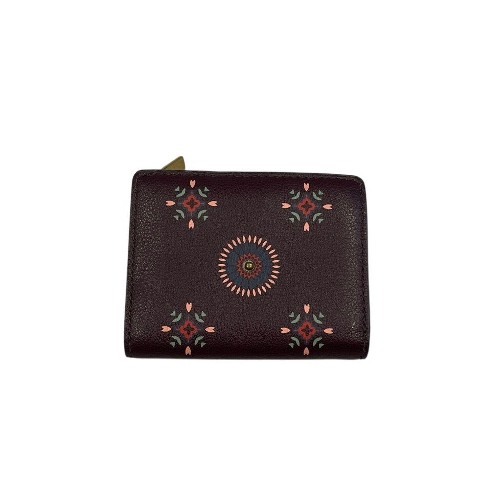Fossil Leather Bifold Mini Wallet Bohemian Southwestern Western Zip-Around Coin