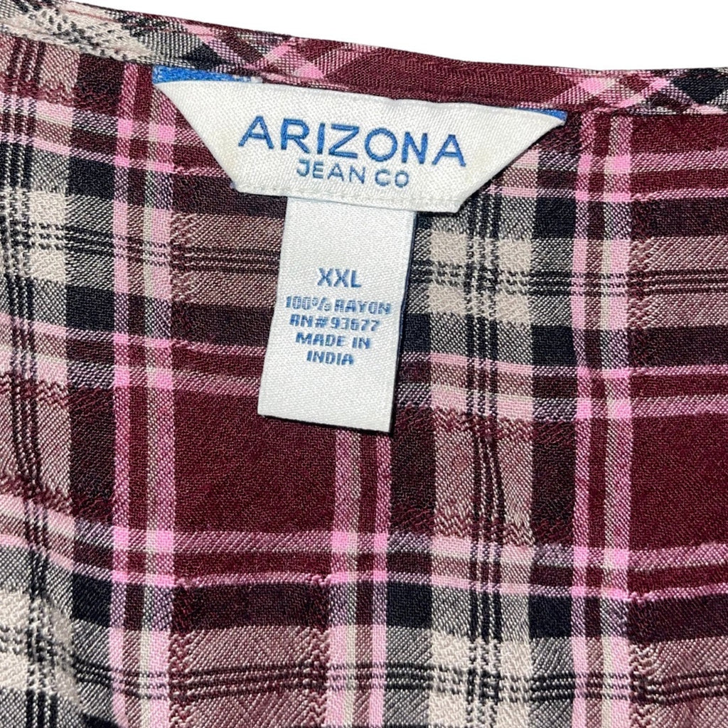 Arizona Jean Co. Long Sleeve Plaid Wrap Blouse 2XL Peplum Hem Western Cowgirl