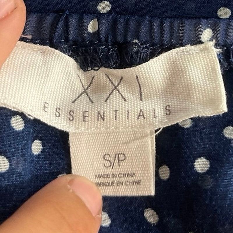 Essentials XXI Navy Blue Polka Dot Ruffle Chiffon Camisole Top SZ S Y2K Romantic